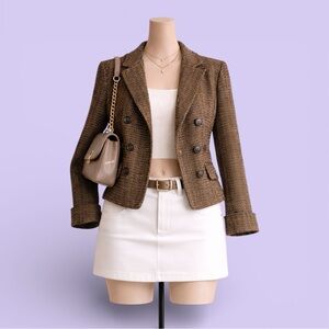 Victor Alfaro Brown Bouclé Metallic Belted Jacket Size 10 Vintage Tweed Classic